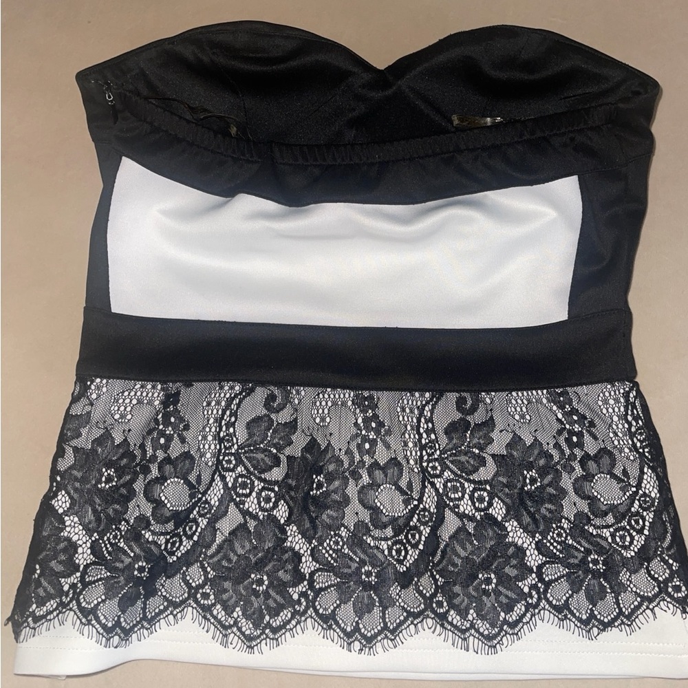 Body Central Sexy Bustier Black & White Lace Strapless Top
